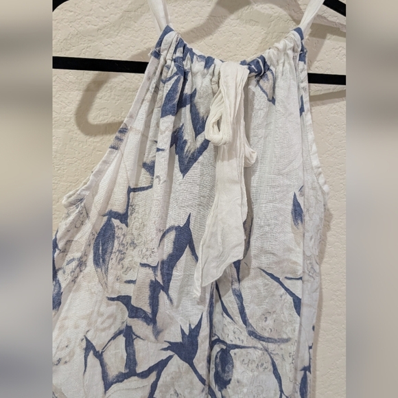 Bellambra Italian Linen Halter Dress In Blue And White - Picture 4 of 7